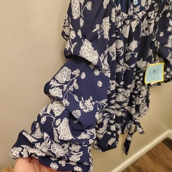 CeCe Navy Blue Floral Blouse - Picture 3 of 4